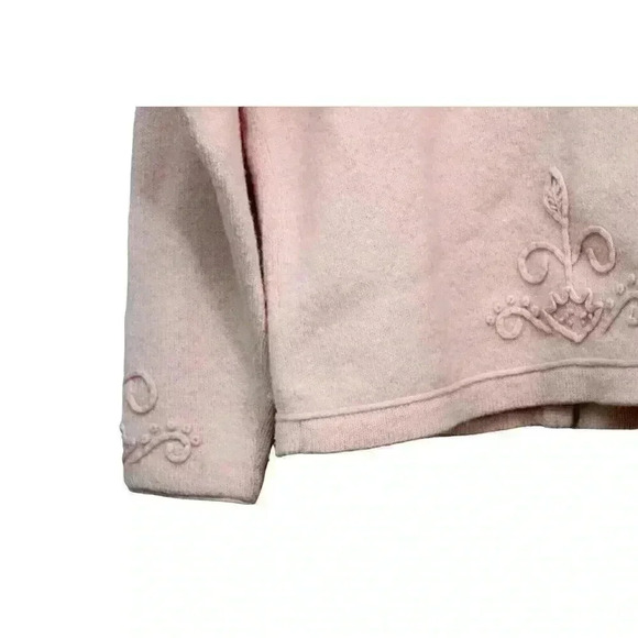Coldwater Creek Cardigan Sweater Sz Medium 100% Wool Pink Embroidered Oversized - Picture 10 of 11